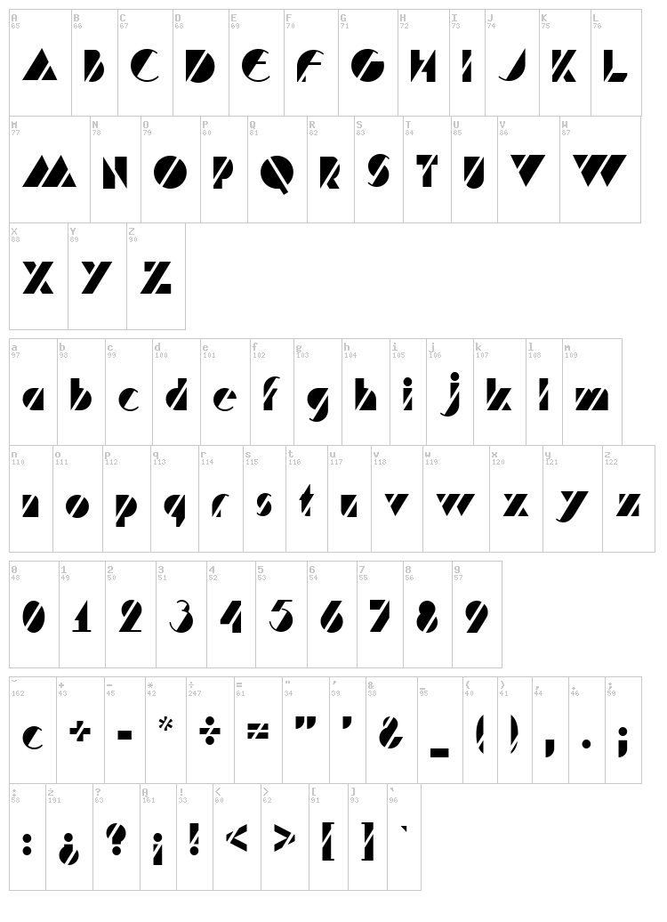 HFF Code Deco font map